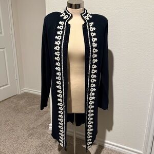 Boho Black Cardigan with Embroidered Floral Trim